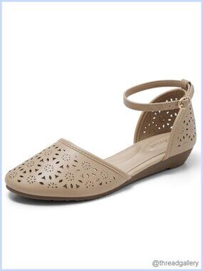 MaxMuxun Women's Roman Ankle Strap Low Wedge Heel Closed Toe Flat Sandals